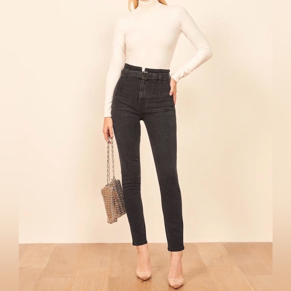 Reformation Kayo High Rise & Skinny Jeans Paperbag Waist Medium Black Size 29